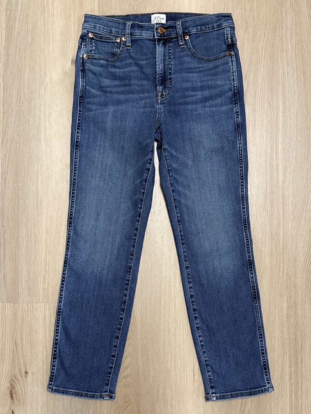 J Crew Ether Blue Dark Wash Vintage Straight Mid Rise Jeans 26.5 Inch Inseam 27